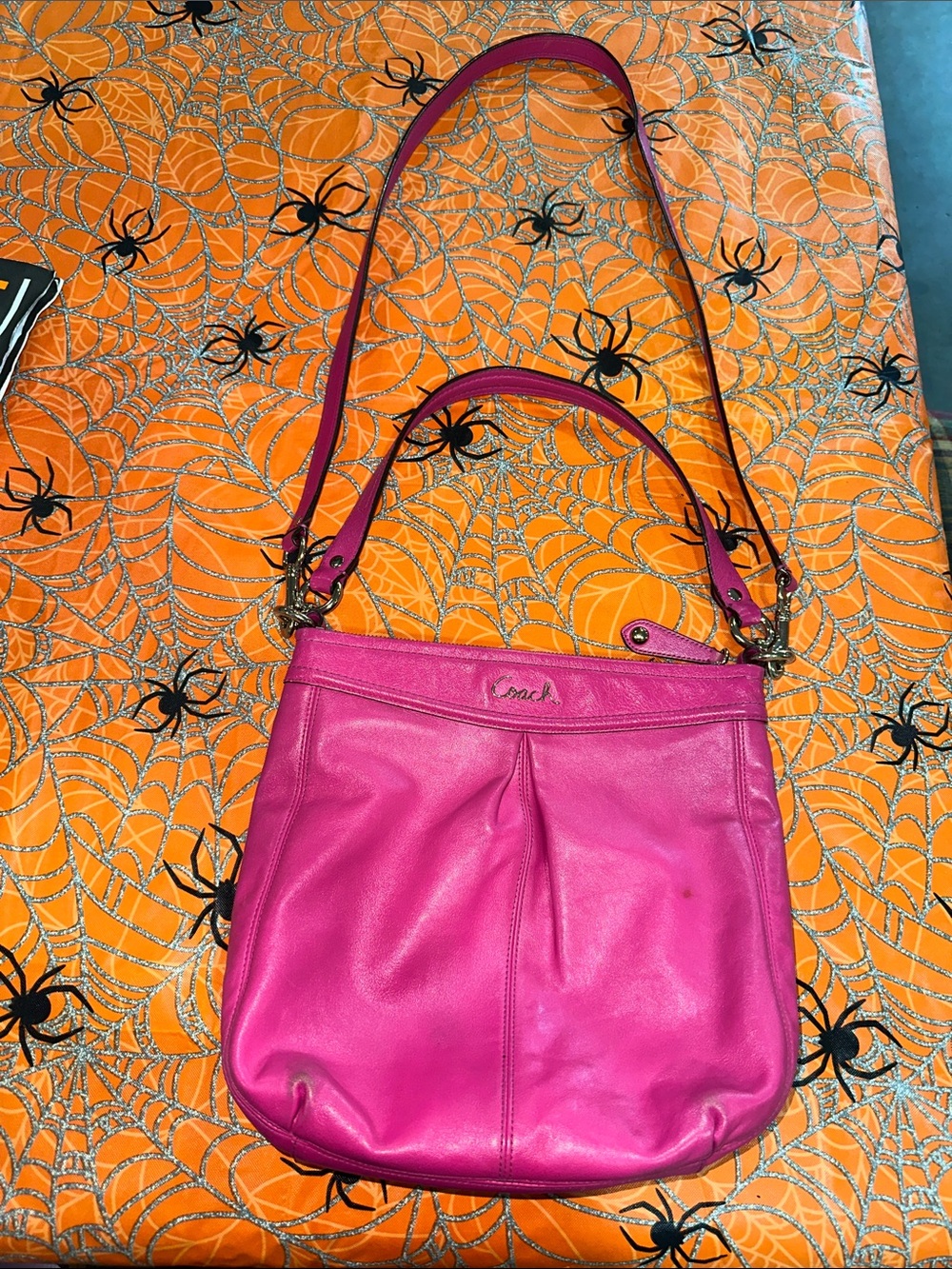 Coach Hot Pink Leather Shoulder Bag with Adjustable Strap